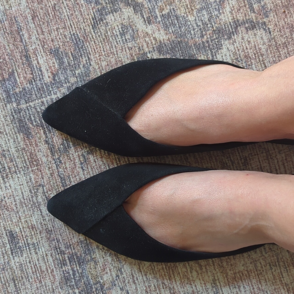 Birdies Black Pointed Toe Suede The Swan Flats Size 8